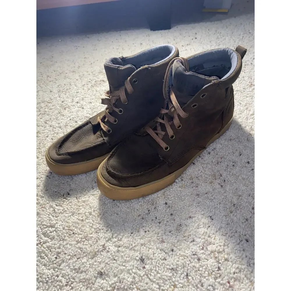 Polo Ralph Lauren Tedd Brown Leather High Top Sneakers Men’s 8D Preppy Moc Toe